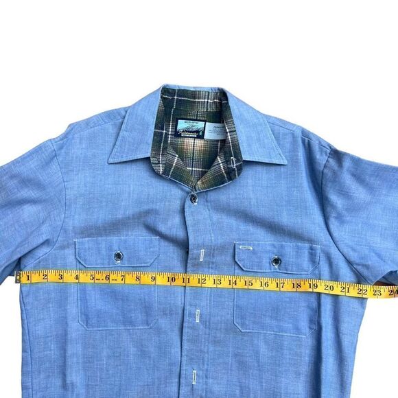 VINTAGE FIELDMASTER Perma-Prest Men’s Blue Chambray Flannel Button Up Size M - Picture 5 of 7